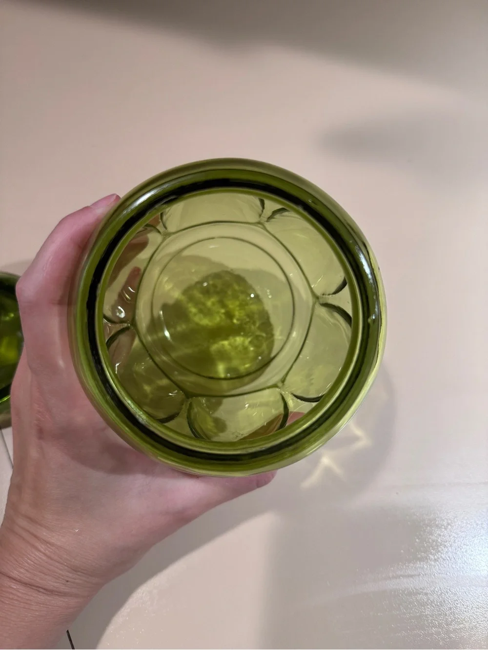 Vintage small green glass jar with lid